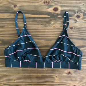 Kona Sol Women's Navy Blue Pink Stripe Triangle Bikini Top L Adjustable Bra